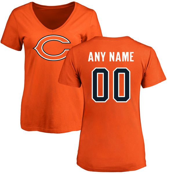 Women Chicago Bears NFL Pro Line Orange Custom Name and Number Logo Slim Fit T-Shirt->->Sports Accessory